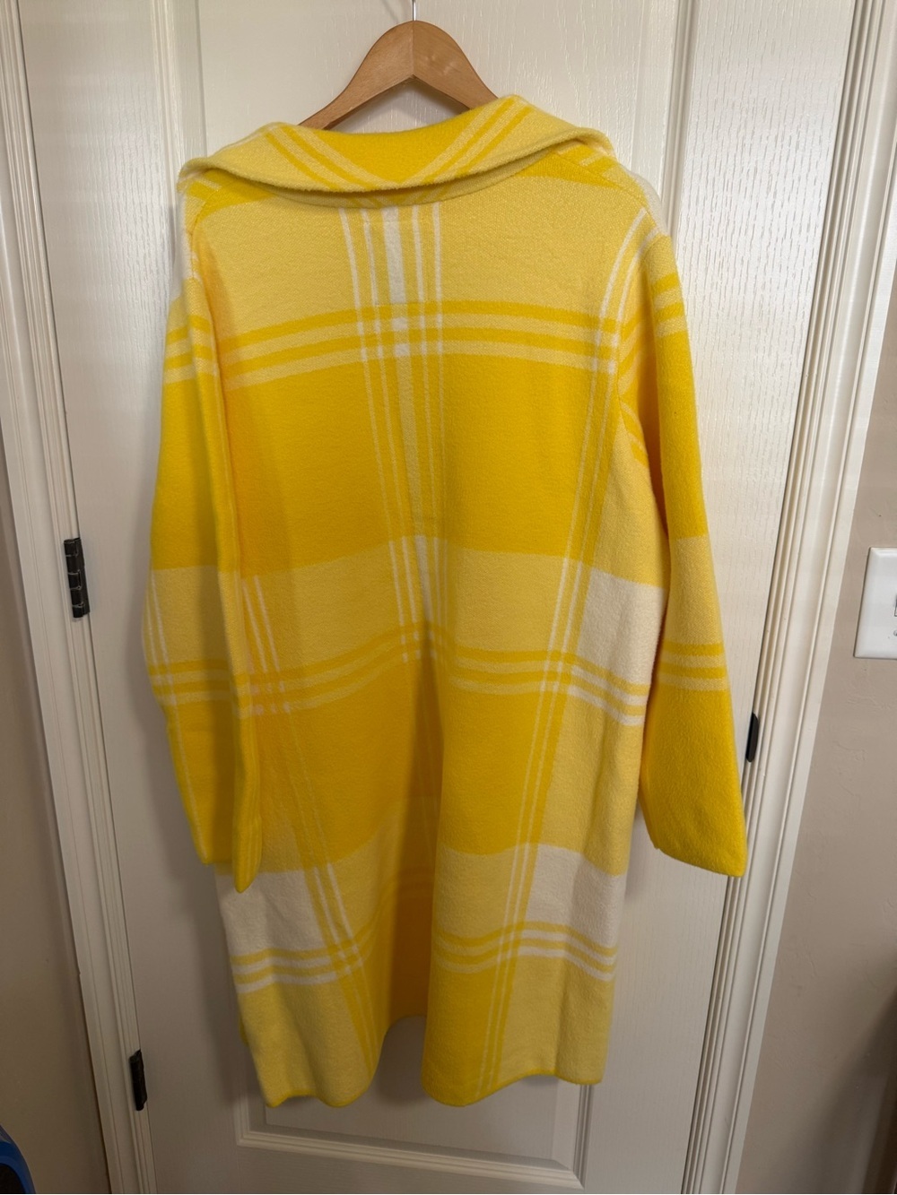 Lesley Evers Natalie Knit Plaid Coat Yellow White XX NWT - Picture 7 of 9
